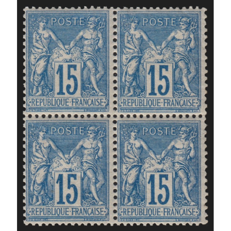 n°90, bloc de quatre, Sage 15c bleu, neuf ** sans charnière - TB