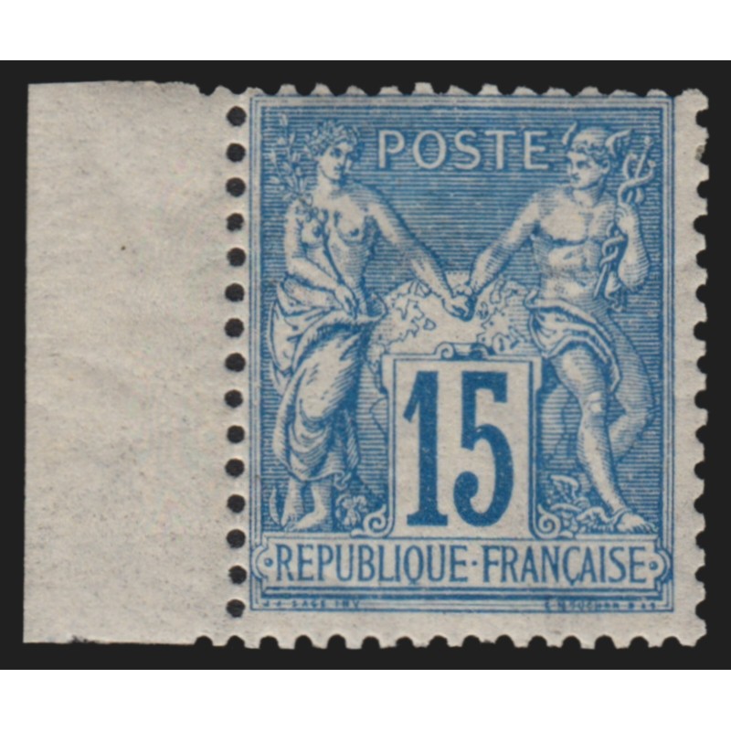 n°90, bord de feuille, Sage 15c bleu, neuf * avec charnière - TB