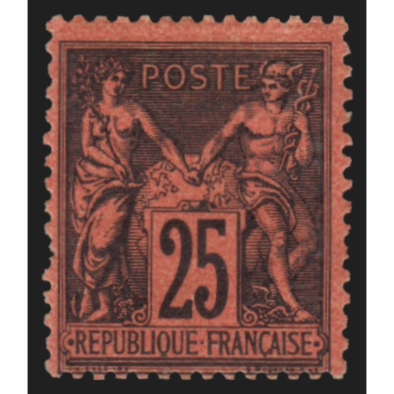 n°91, Sage 25c noir sur rouge, neuf * légère trace de charnière, 1 dent courte