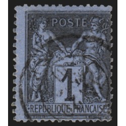 n°83c, Sage 1c noir sur cobalt, oblitération légère - TB - Certificat