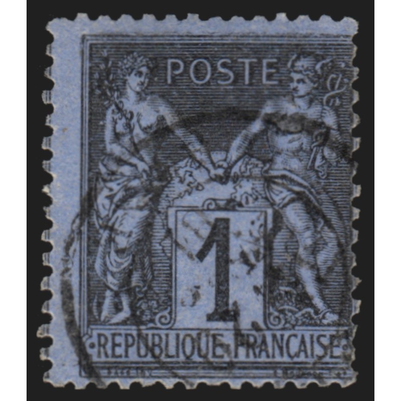 n°83c, Sage 1c noir sur cobalt, oblitération légère - TB - Certificat