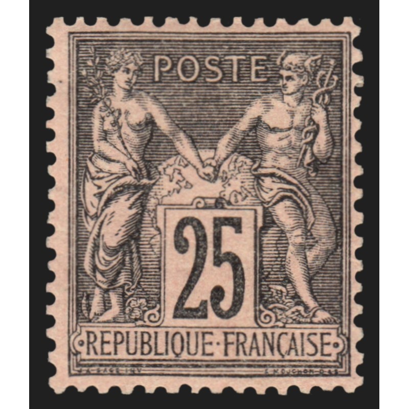 n°97, Sage 25c noir sur rose, neuf * gomme avec charnière - TB