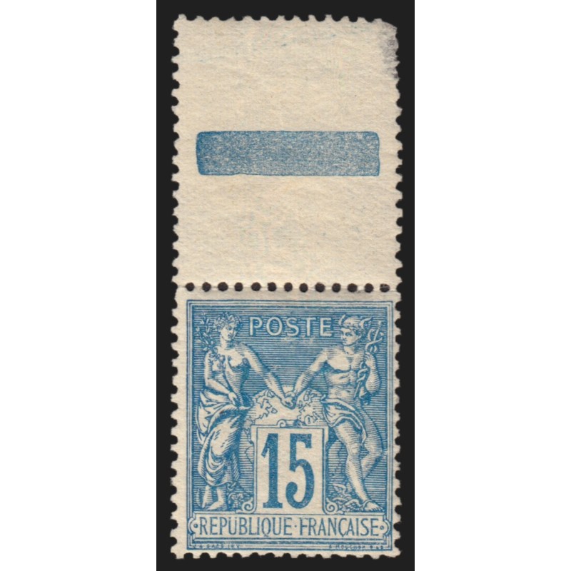 n°101, grand interpanneau, Sage 15c bleu, papier quadrillé, neuf ** - TB