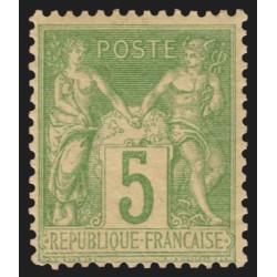 n°102, Sage 5c vert-jaune, Type I (N sous B), neuf ** sans charnière - TB