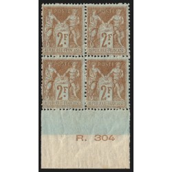 n°105, bloc de quatre, bord de feuille, Sage 2fr bistre, neuf * - B/TB