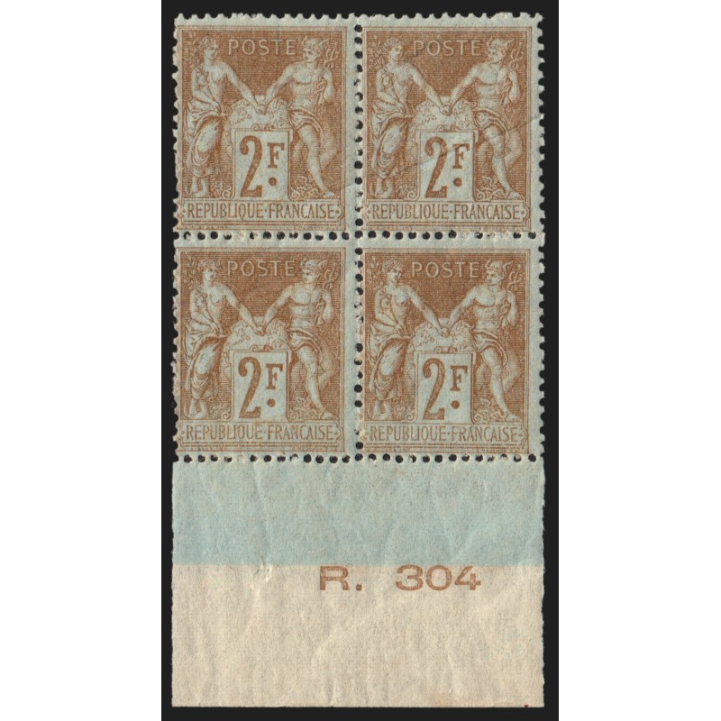 n°105, bloc de quatre, bord de feuille, Sage 2fr bistre, neuf * - B/TB