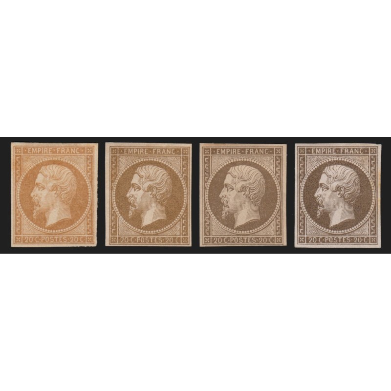 n°14B, Napoléon 20 centimes au Type II, essais de couleurs, joli nuancier - TB