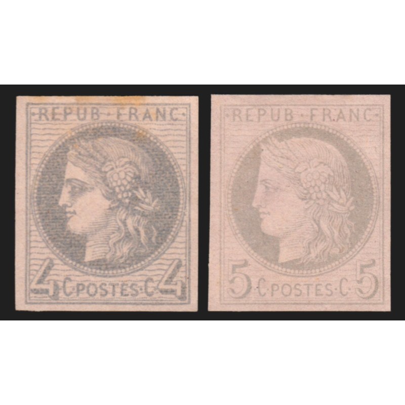 n°52/53, Cérès 1872, deux essais gris-sur-rose, neufs (*) sans gomme - TB