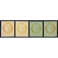 n°53, Cérès 1872, essais 5c jaune en quatre nuances, neufs (*) sans gomme - TB