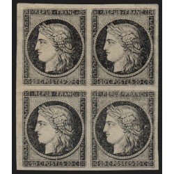 n°3, bloc de quatre, Cérès 1849, 20c noir, essai, neuf (*), signé - TB
