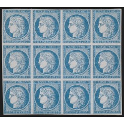 n°4, bloc de douze, Cérès 1849, 25c bleu, essai, neuf (*) sans gomme - TB