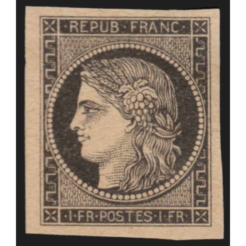 n°6, Cérès 1849, 1fr noir-sur-crème, essai de couleur, neuf (*) - SUPERBE
