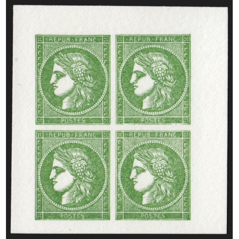 n°2, sans faciale, tirage papier carton, Cérès 1849, vert, essai/épreuve (*)