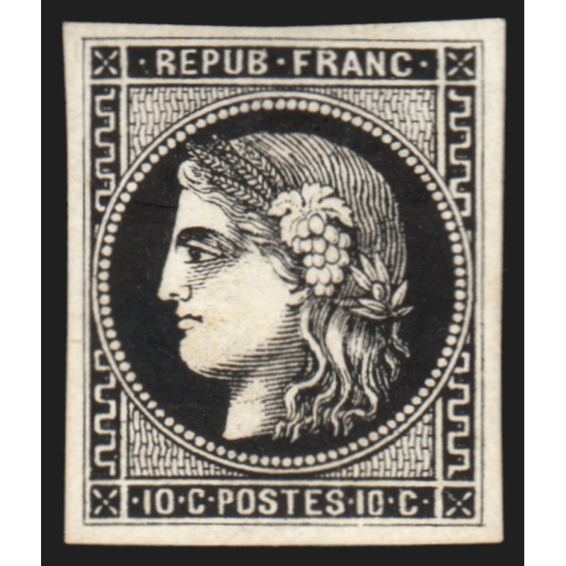 n°43, Cérès de Bordeaux 1870, 10c essai en noir, neuf (*) sans gomme - TB