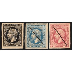 Projet Bordes 1867, Napoléon III Empereur, en 3 couleurs différentes, neufs (*)