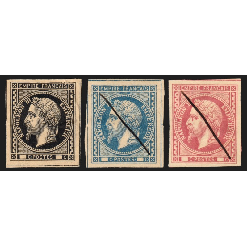 Projet Bordes 1867, Napoléon III Empereur, en 3 couleurs différentes, neufs (*)