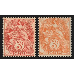 n°109b + normal, Blanc 3c ROUGE + orange, neufs ** sans charnière - SUPERBE