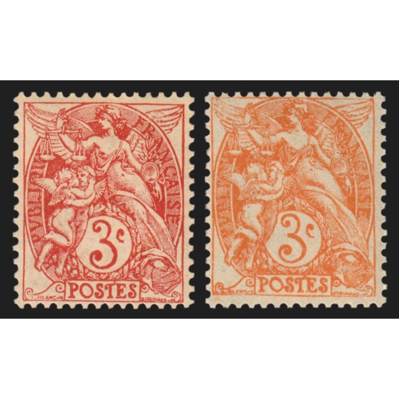 n°109b + normal, Blanc 3c ROUGE + orange, neufs ** sans charnière - SUPERBE