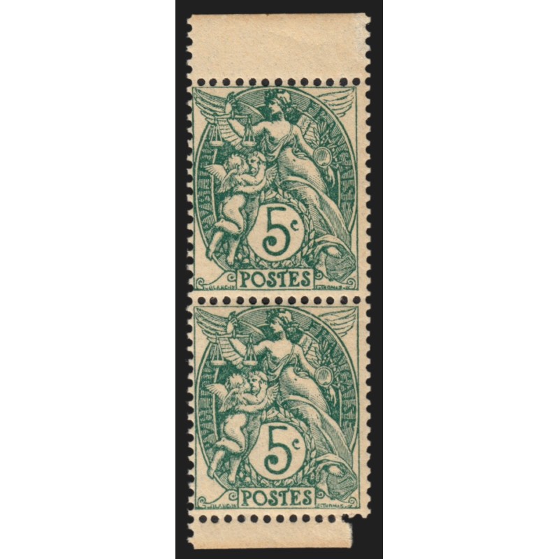 n°111f, paire verticale de carnet, Blanc 5c vert, neufs ** sans charnière - TB