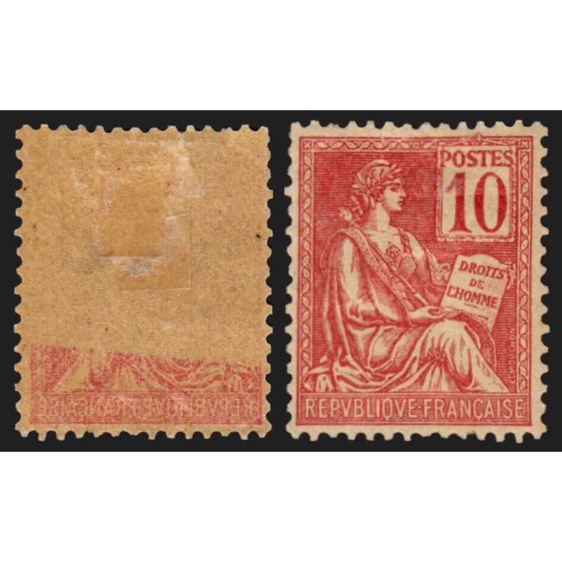 n°116b, variété "impression recto-verso partielle", Mouchon 10c rouge, neuf *
