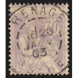 n°128, variété "piquage à cheval", Mouchon retouché 30c violet, oblitéré - TB