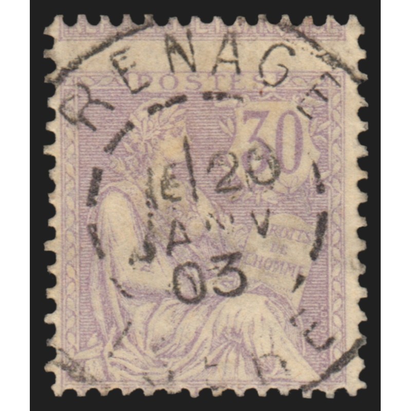 n°128, variété "piquage à cheval", Mouchon retouché 30c violet, oblitéré - TB