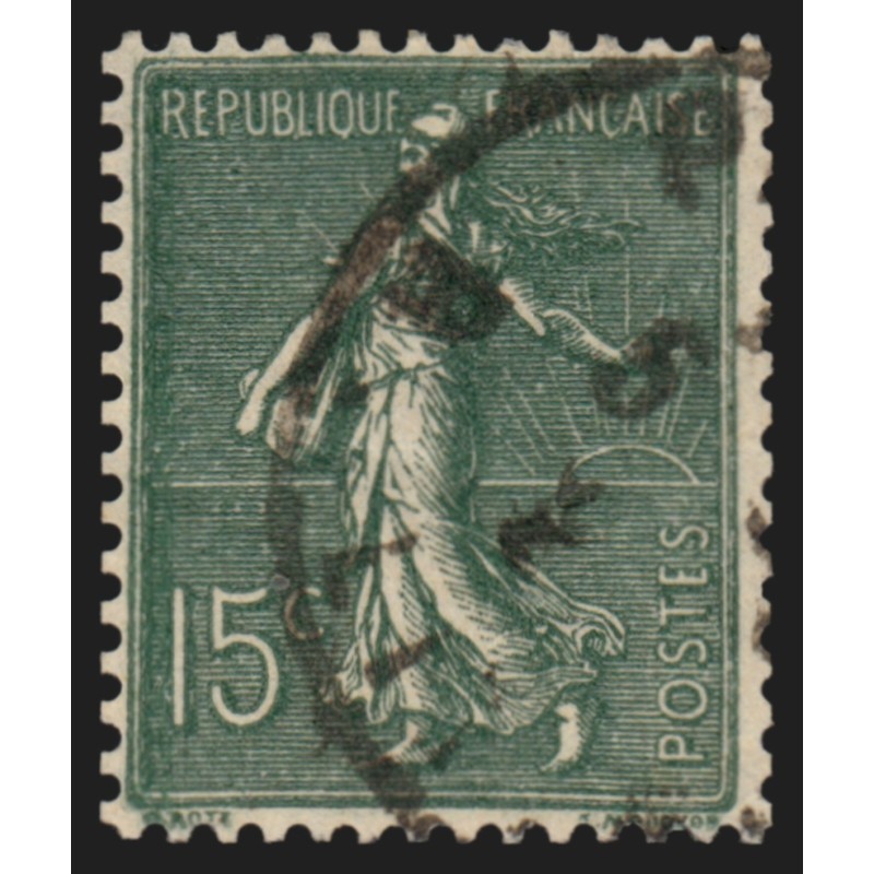 n°130f, Type VI de roulettes, Semeuse 15c vert-gris, oblitéré - TB D'ASPECT