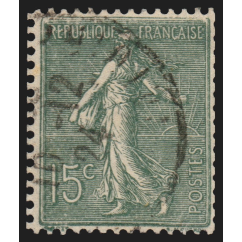 n°130f, Type VI de roulettes, Semeuse lignée 15c vert-gris, oblitéré - TB