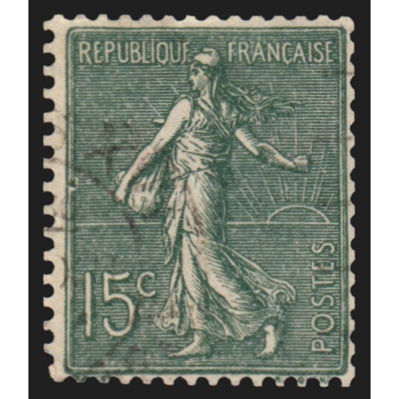 n°130f, Type VI de roulettes, Semeuse lignée 15c vert-gris, oblitéré léger - TB