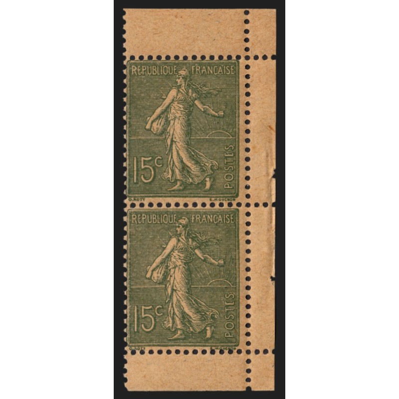 n°130l, Type V papier GC, paire verticale de carnet, neuf * sur 1 timbre - TB