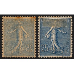 n°132, variété "impression recto-verso", Semeuse lignée 25c bleu, rousseurs