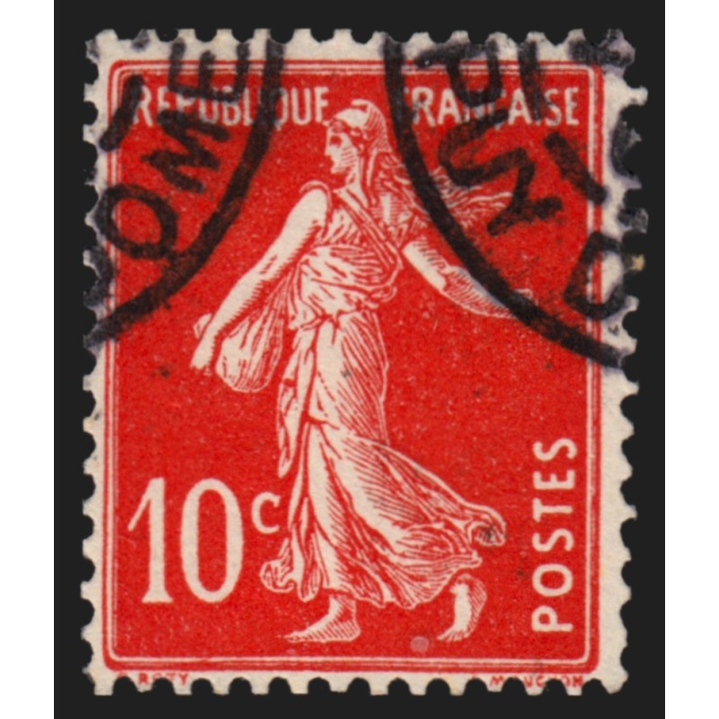 n°138c, Semeuse 1907, 10c ÉCARLATE, oblitéré - TB