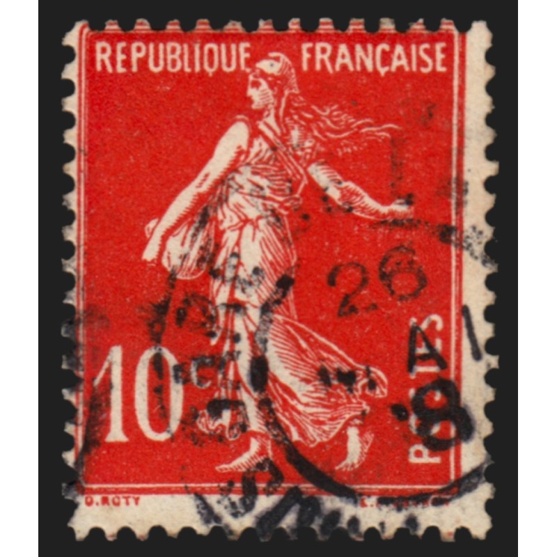 n°138c, Semeuse 10c ÉCARLATE, oblitéré, signé A.BRUN - TB