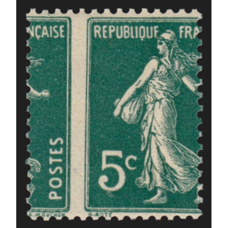n°137w, variété "piquage à cheval", Semeuse 5c vert, neuf ** - SUPERBE