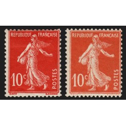 n°138c, Semeuse 10c ÉCARLATE + normal, neufs * avec charnière, signé A.BRUN
