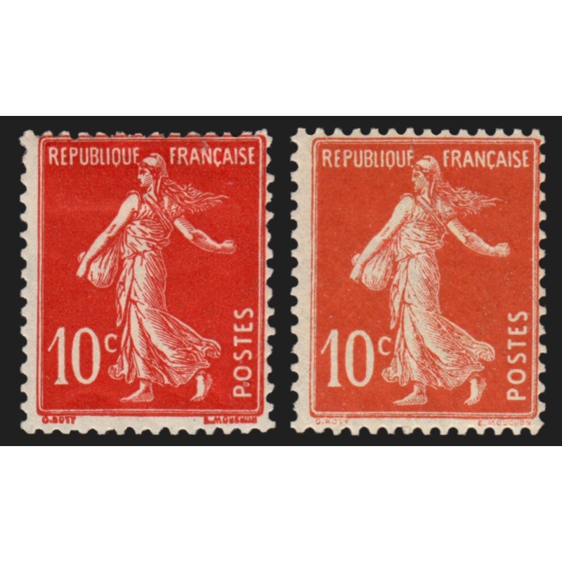 n°138c, Semeuse 10c ÉCARLATE + normal, neufs * avec charnière, signé A.BRUN