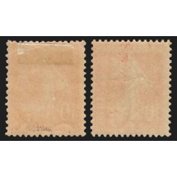 n°138c, Semeuse 10c ÉCARLATE + normal, neufs * avec charnière, signé A.BRUN