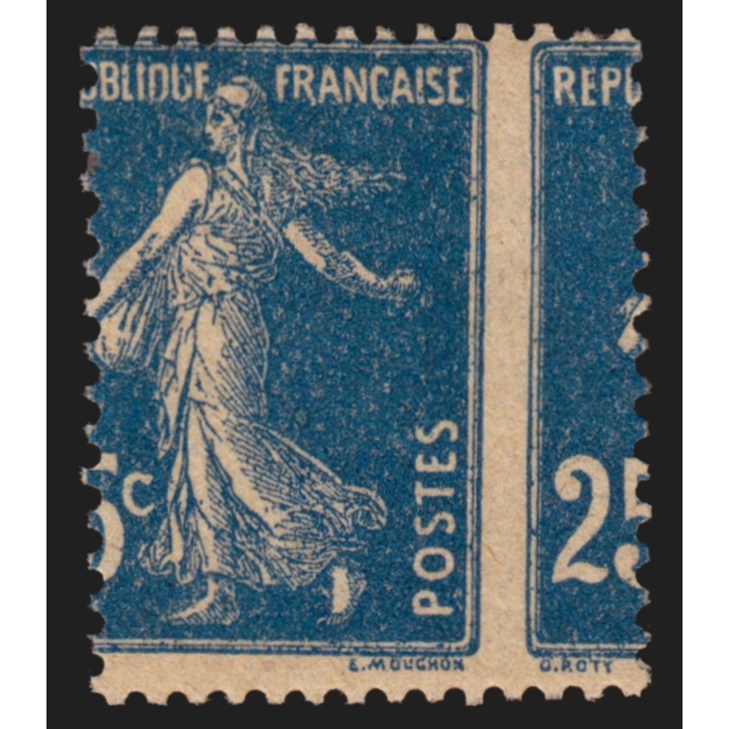 n°140x, variété "piquage à cheval", Semeuse 25c bleu, neuf * - SUPERBE