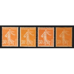 n°141, en 4 nuances dont papier GC, Semeuse 30c orange, neufs ** sans charnière