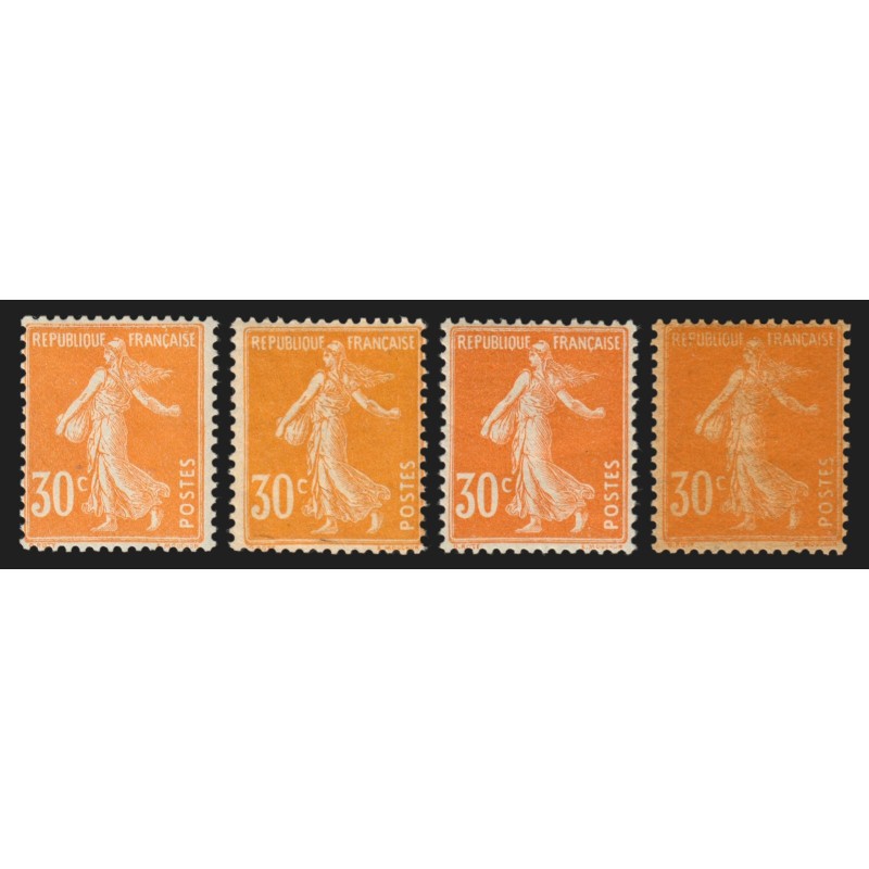 n°141, en 4 nuances dont papier GC, Semeuse 30c orange, neufs ** sans charnière