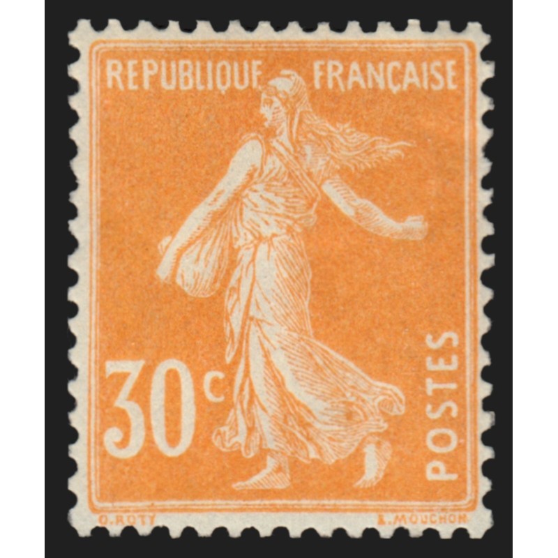 n°141e, variété "papier X", Semeuse 30c orange, neuf * avec charnière - SUPERBE