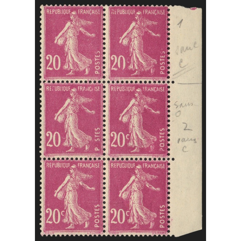 n°190f, variété "sans le C à 20C", Semeuse 20c lilas-rose, neuf ** - SUPERBE