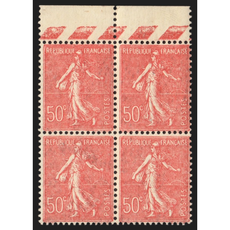n°199p, variété "papier carton" en bloc de quatre, neufs ** sans charnière SUP