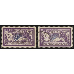 n°206c, variété "centre déplacé" + normal, Merson 3fr violet, oblitéré - TB