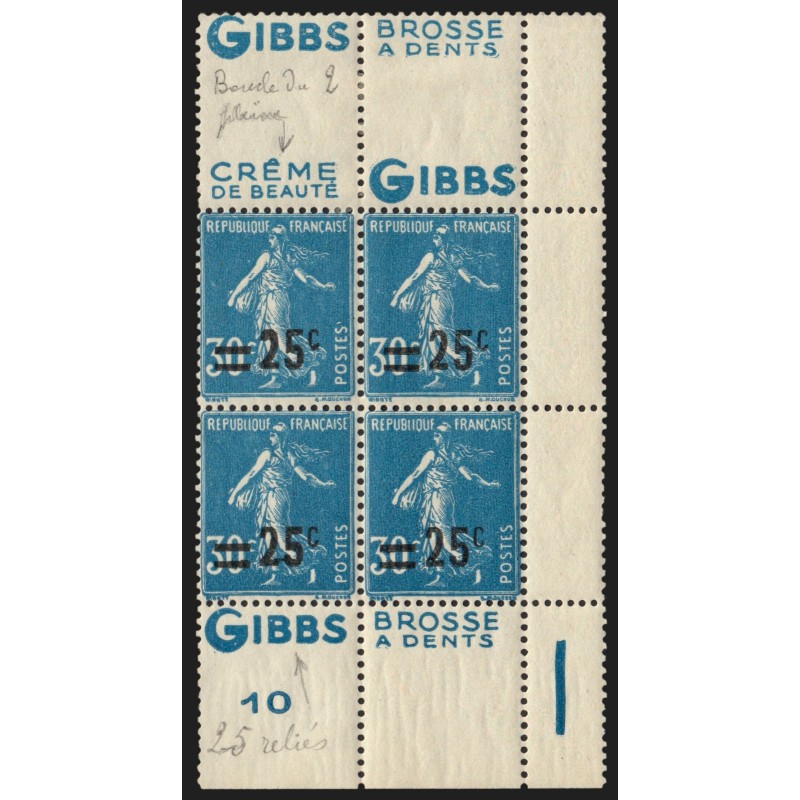 n°217, variété "2 et 5 reliés" double-bande publicitaire Gibbs, neufs **/*