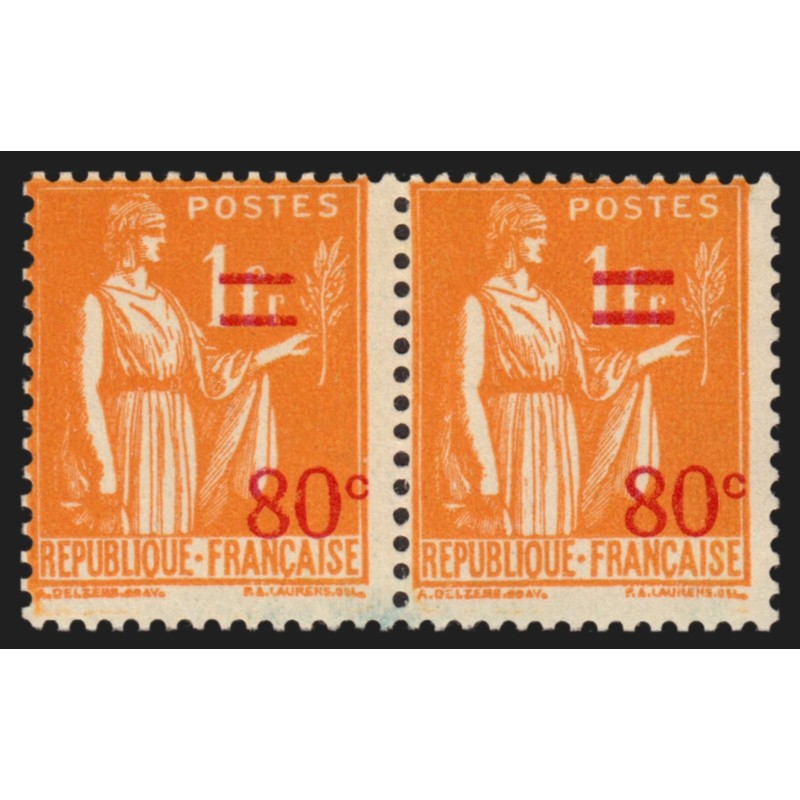 n°359e, variété Types I et II se tenant, Paix 80c sur 1fr orange, neuf **