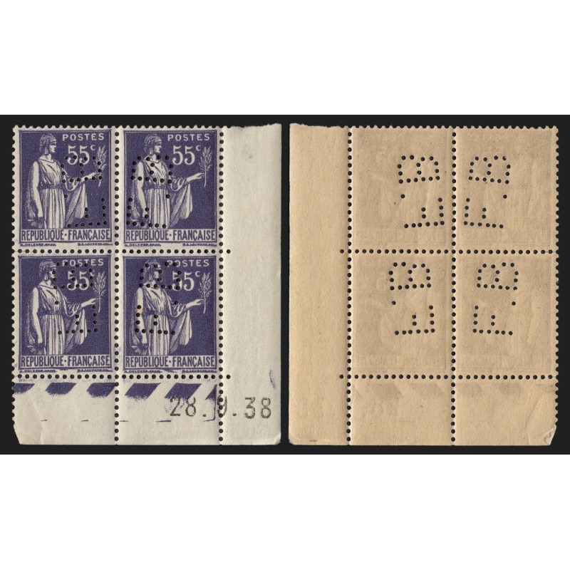 n°363, perforé FB et inversé dans bloc de quatre coin daté, neuf ** - TB