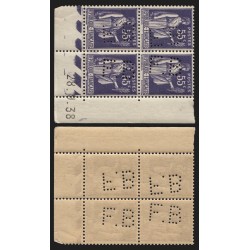 n°363, perforé FB et inversé dans bloc de quatre coin daté, neuf ** - TB