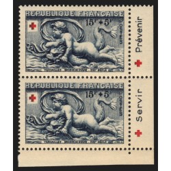 n°938a, paire avec bande publicitaire Servir + Prévenir, Croix-Rouge, neufs **