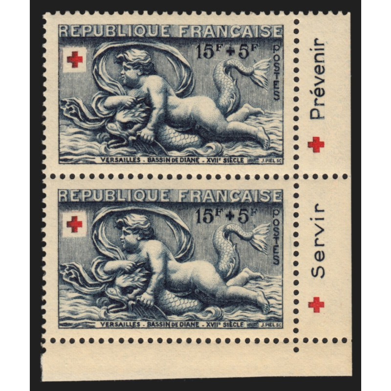 n°938a, paire avec bande publicitaire Servir + Prévenir, Croix-Rouge, neufs **